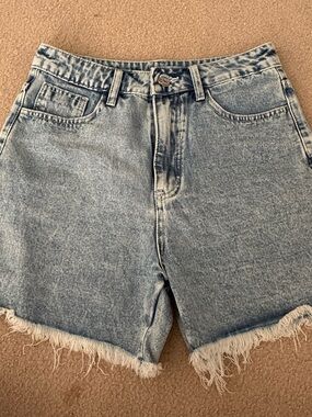 SHEIN Light Blue High-Rise Frayed Hem Denim Shorts